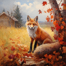 Renard espi&egrave;gle au c&oelig;ur des feuilles d'automne